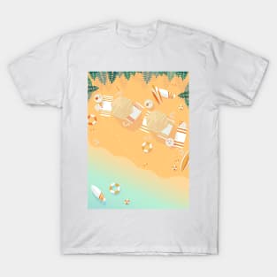 Beach, top view, summer accessories illustration T-Shirt